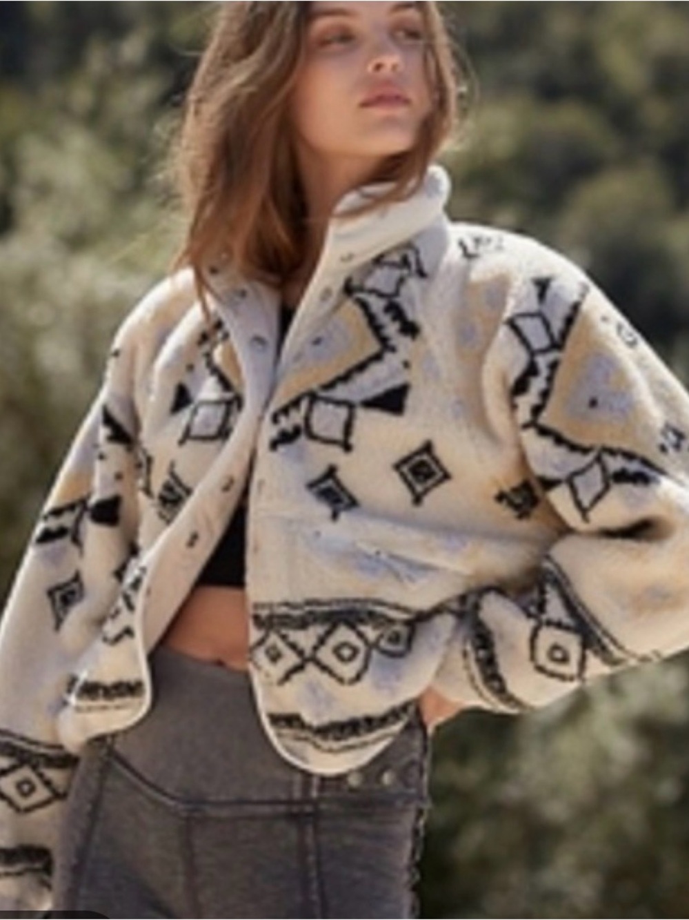 Cozy Ivory Patterned Sherpa Jacket Sweater